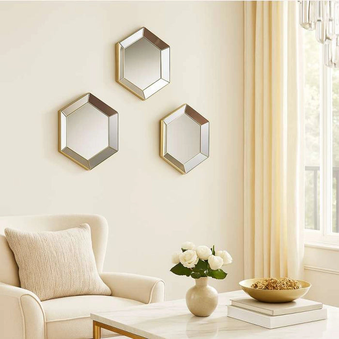 Auora 3-Piece Decorative Mirrors Dia25Cm - Gold Pan Home