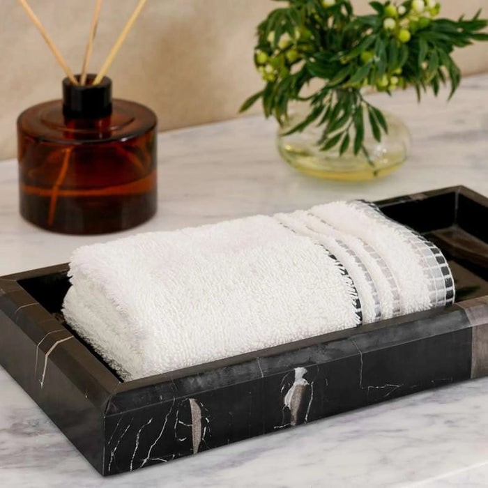 Austin Border 700Gsm  Fingertip Towel 30X30Cm- White Pan Home