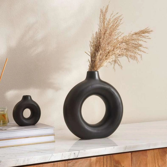 Austin Ceramic Donut Vase 21X7X22Cm - Black
