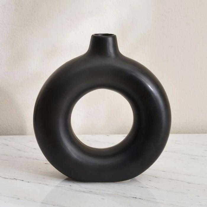 Austin Ceramic Donut Vase 21X7X22Cm - Black