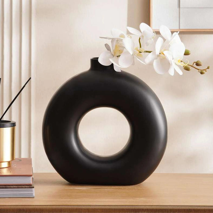 Austin Ceramic Donut Vase 30Cm - Black