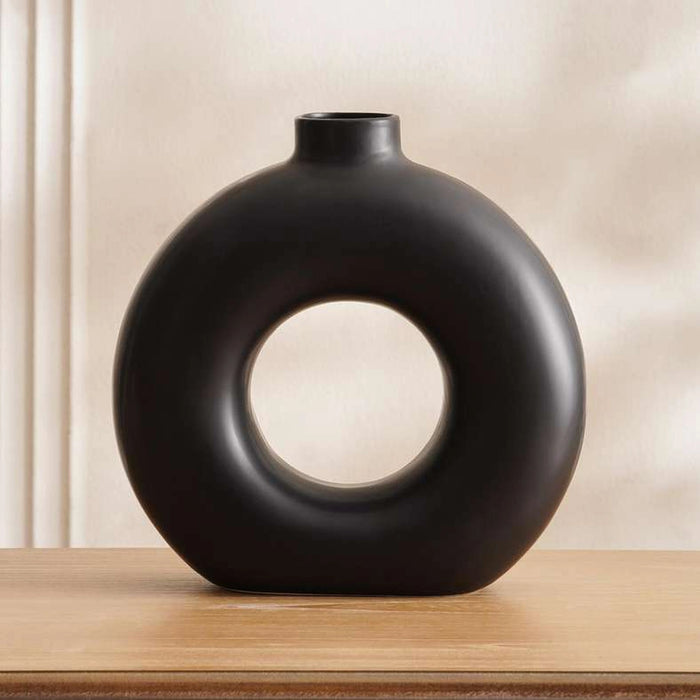 Austin Ceramic Donut Vase 30Cm - Black