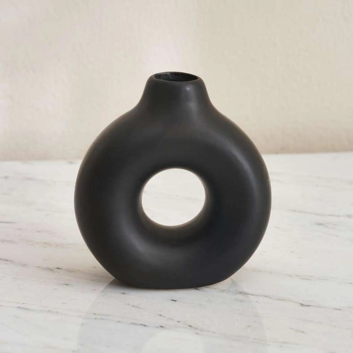 Austin Ceramic Donut Vase 8.9X2.5X10Cm - Black