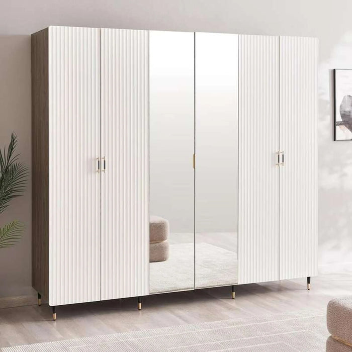 Aversa 6 Door Wardrobe With Mirror - White