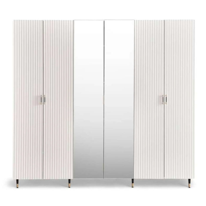 Aversa 6 Door Wardrobe With Mirror - White