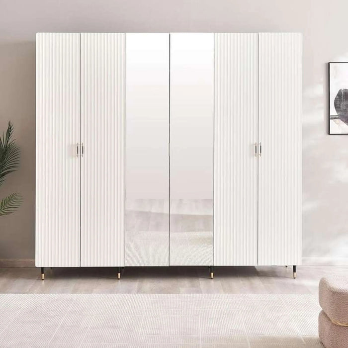 Aversa 6 Door Wardrobe With Mirror - White