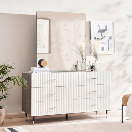 Aversa Dresser With 6 Drawer And Mirror - White Pan Home
