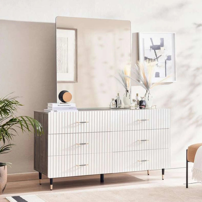 Aversa Dresser With 6 Drawer And Mirror - White Pan Home