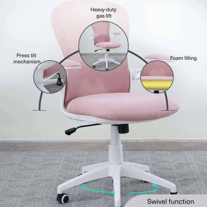 Aveza Office Medium Back Chair Mesh And Fabric-Pink Pan Home