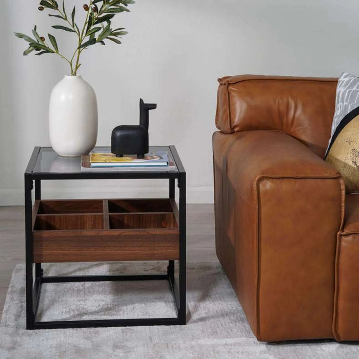 Awani End Table With Storage - Black Brown