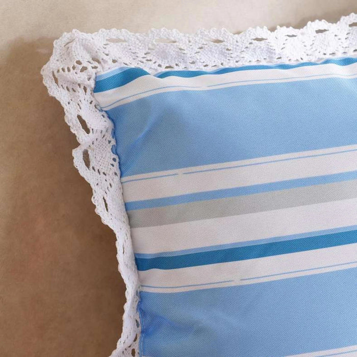 Axis Stripe Printed Water Repellant Lace Trimmed Outdoor Filled Cushion 45X45Cm - Blue Pan Home