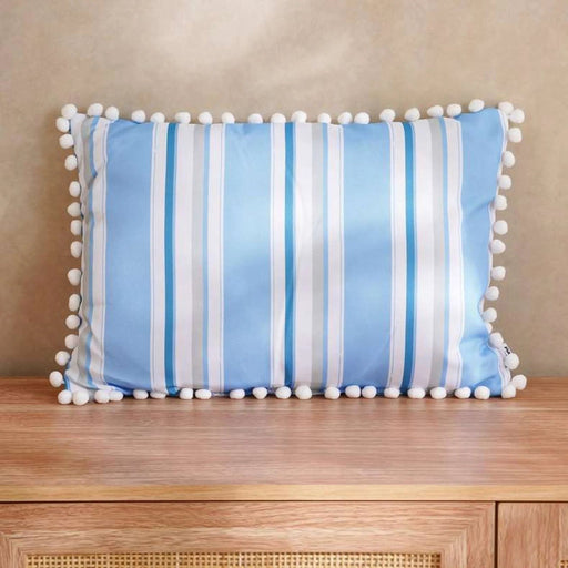 Axis Stripe Printed Water Repellant Lace Trimmed Outdoor Filled Cushion 50X35Cm - Blue Pan Home
