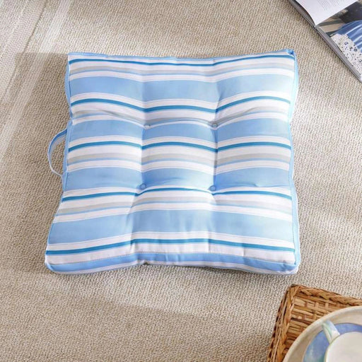 Axis Stripe Printed Water Repellant Outdoor Filled Floor Cushion 55X55X7.5Cm - Blue Pan Home