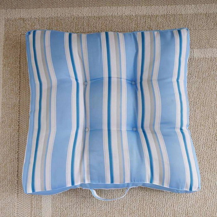 Axis Stripe Printed Water Repellant Outdoor Filled Floor Cushion 55X55X7.5Cm - Blue Pan Home