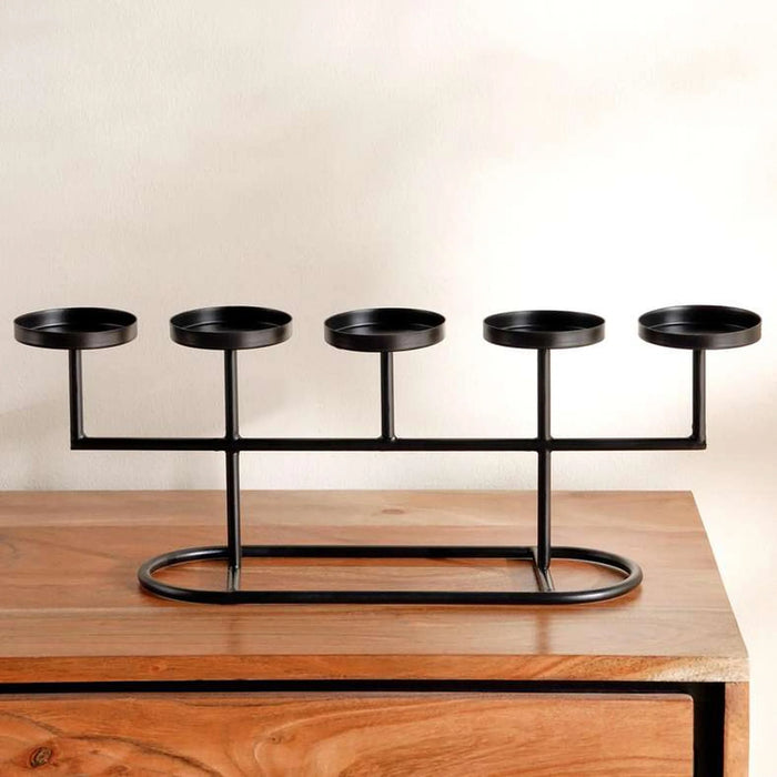 Axon Metal 5 Pillar Candle Holder 40X12X17Cm - Black