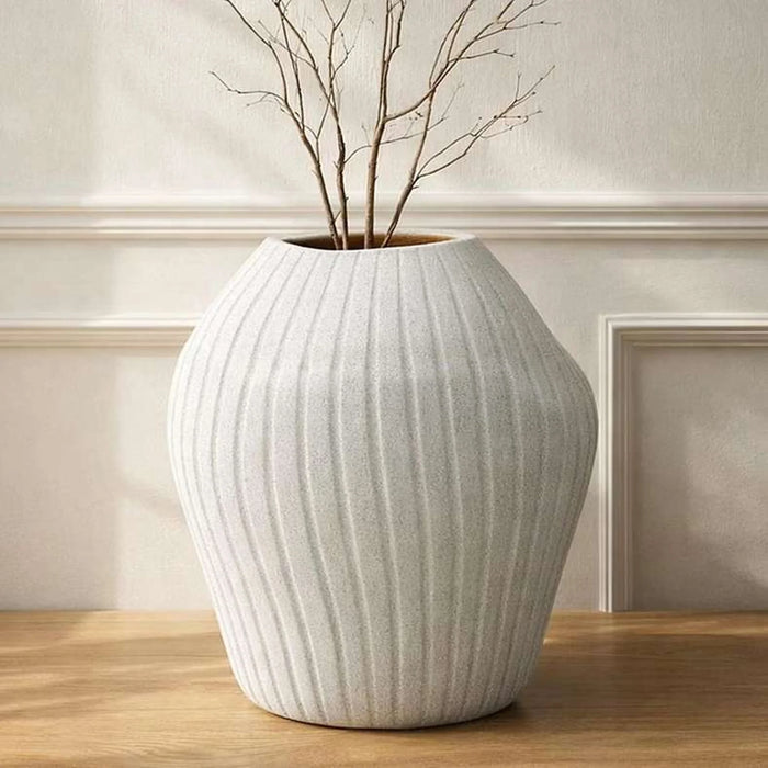 Ayana Terraotta Vase With Ribbed Design 30.5X30.5X34Cm - White