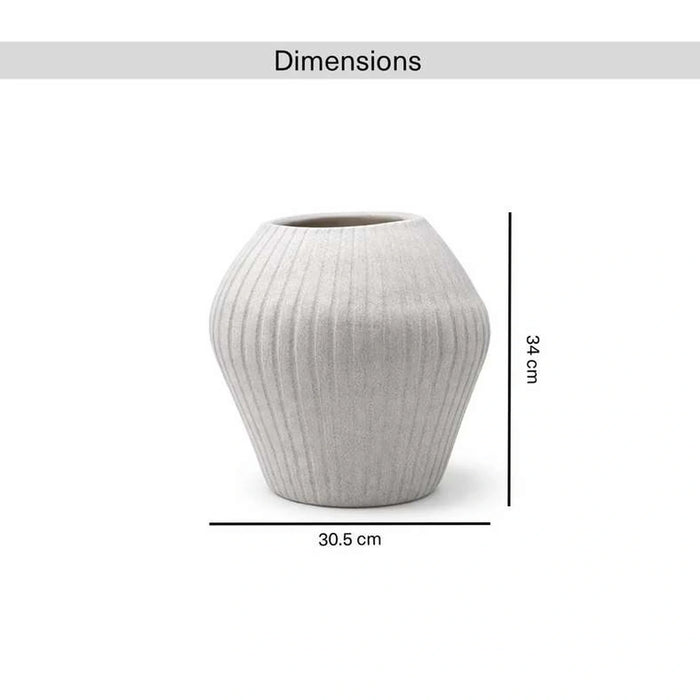 Ayana Terraotta Vase With Ribbed Design 30.5X30.5X34Cm - White