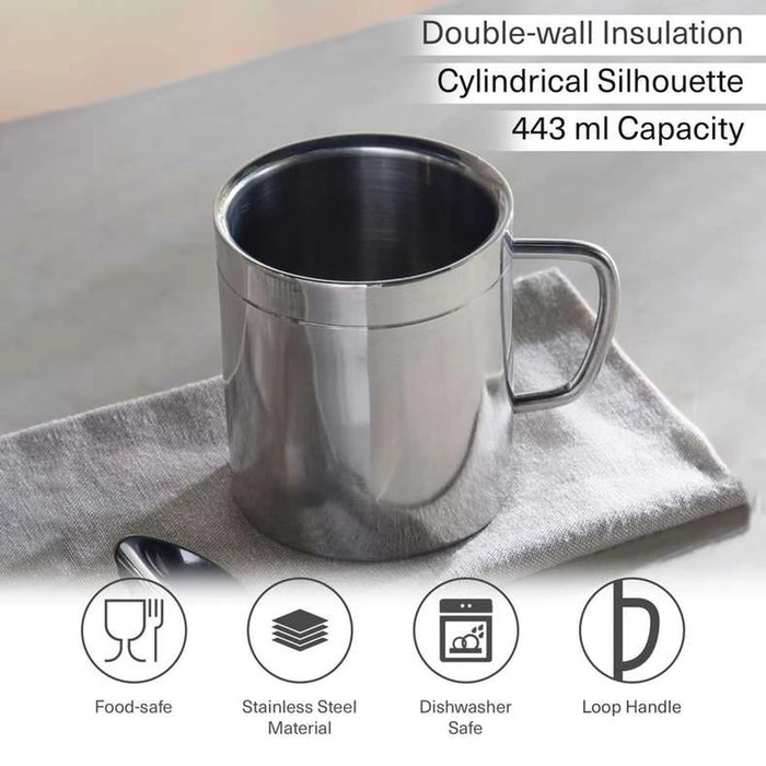Ayra Double Wall Stainless Steel Mug 443Ml -Chrome