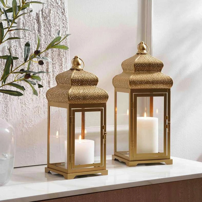 Aziza Metal Lantern 16X16X40Cm- Gold