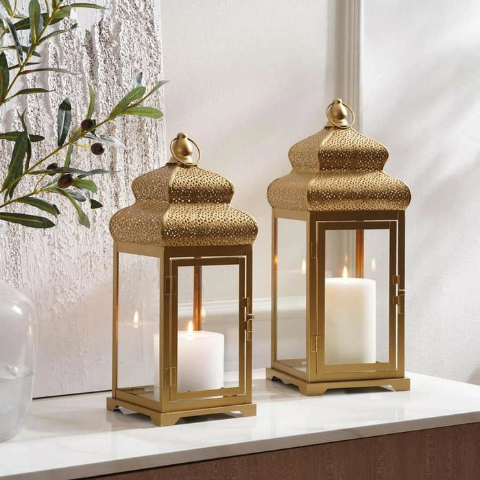 Aziza Metal Lantern  18X18X47Cm- Gold