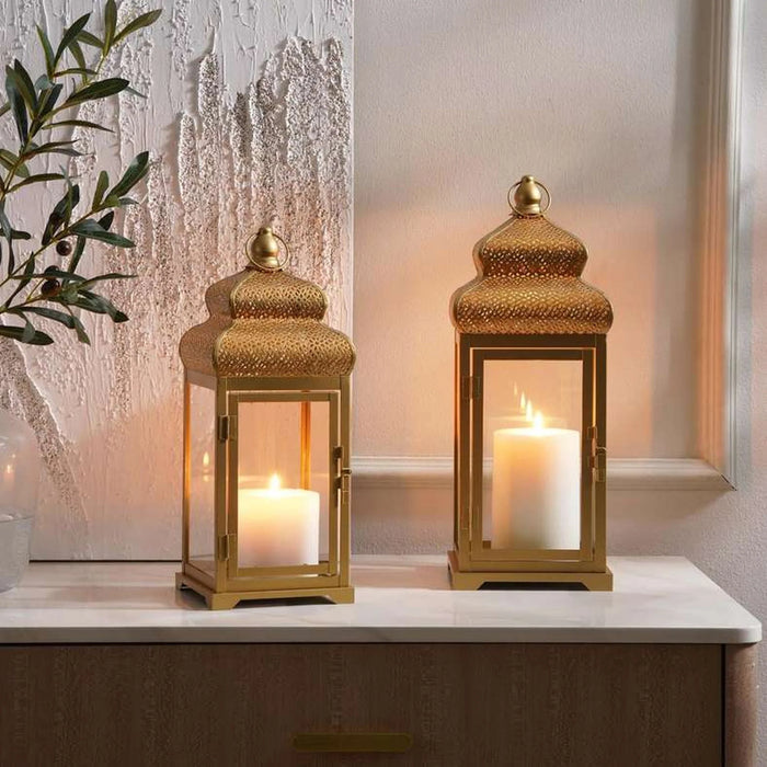 Aziza Metal Lantern  18X18X47Cm- Gold