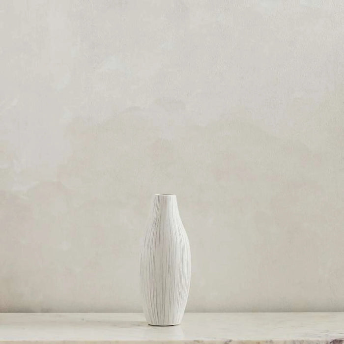 Azul Ceramic Fluted Vase 13X13X32Cm - White