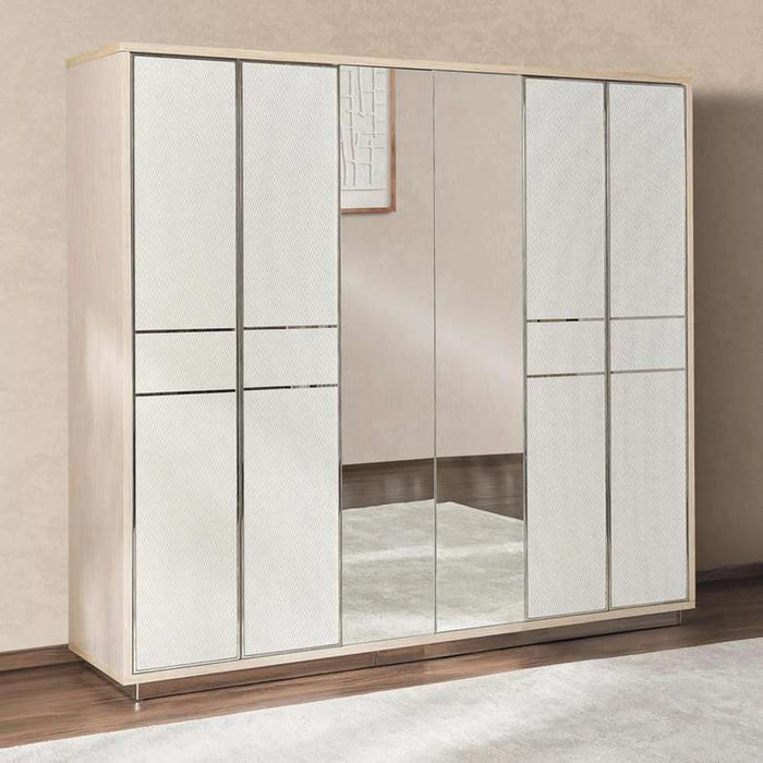 Azulite 6 Door Wardrobe With Mirror - Beige