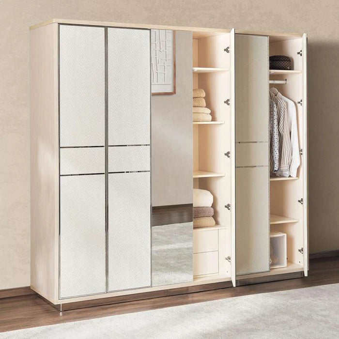 Azulite 6 Door Wardrobe With Mirror - Beige