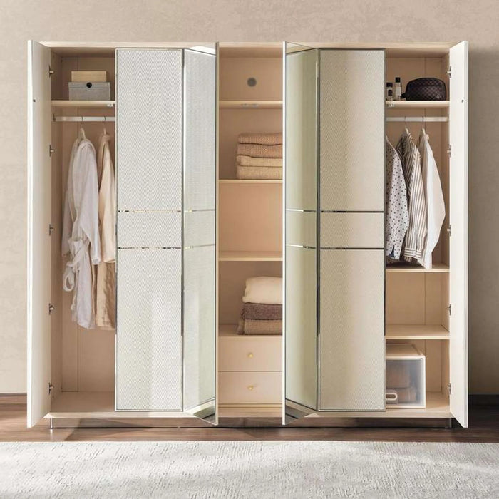 Azulite 6 Door Wardrobe With Mirror - Beige