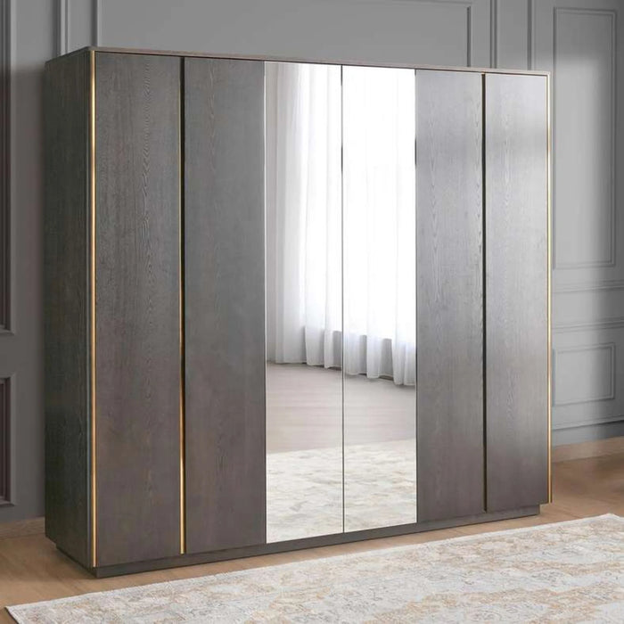 Baclone 6 Door Wardrobe - Brown & Gold