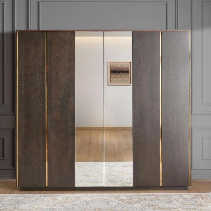 Baclone 6 Door Wardrobe - Brown & Gold