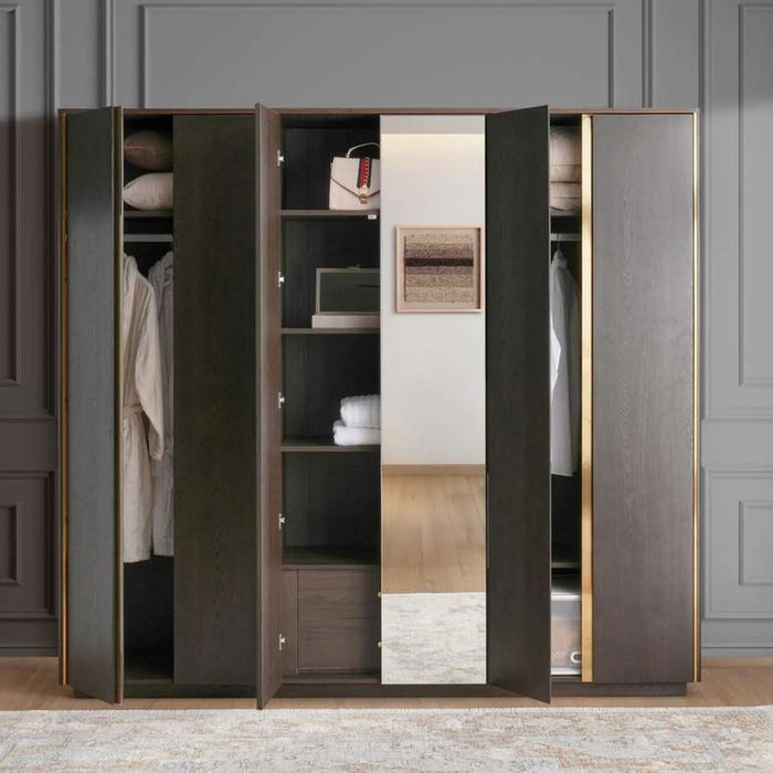 Baclone 6 Door Wardrobe - Brown & Gold