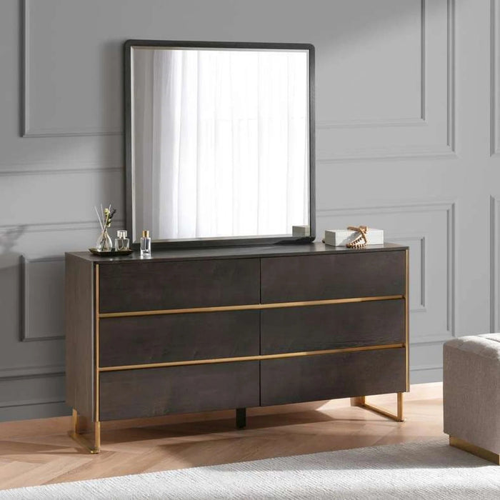 Baclone Dresser With Mirror - Brown & Gold Pan Home