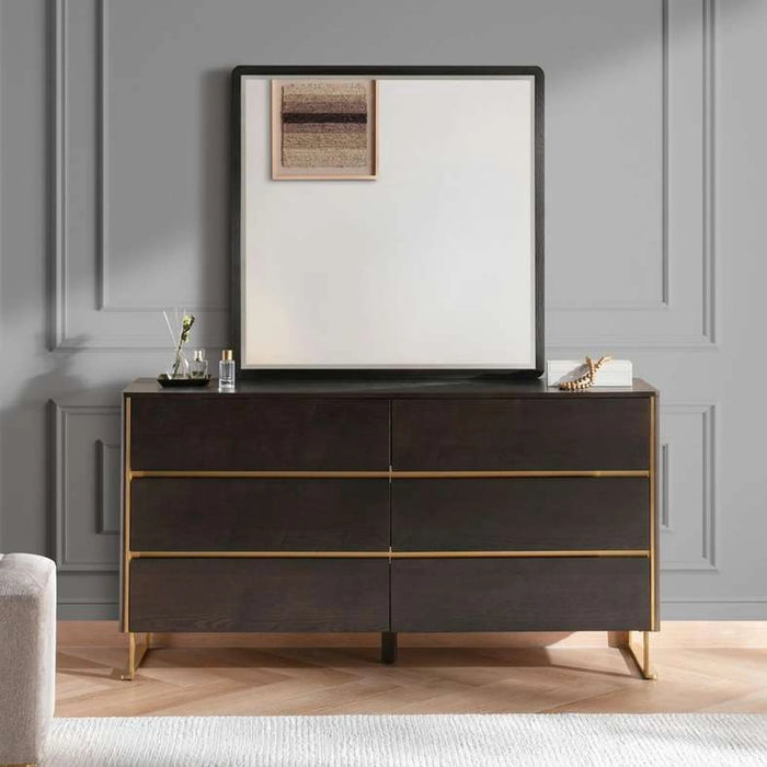 Baclone Dresser With Mirror - Brown & Gold Pan Home