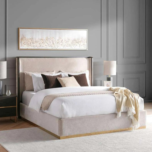 Baclone King Bed 180X200 Cm Upholstered - Beige & Brown Pan Home
