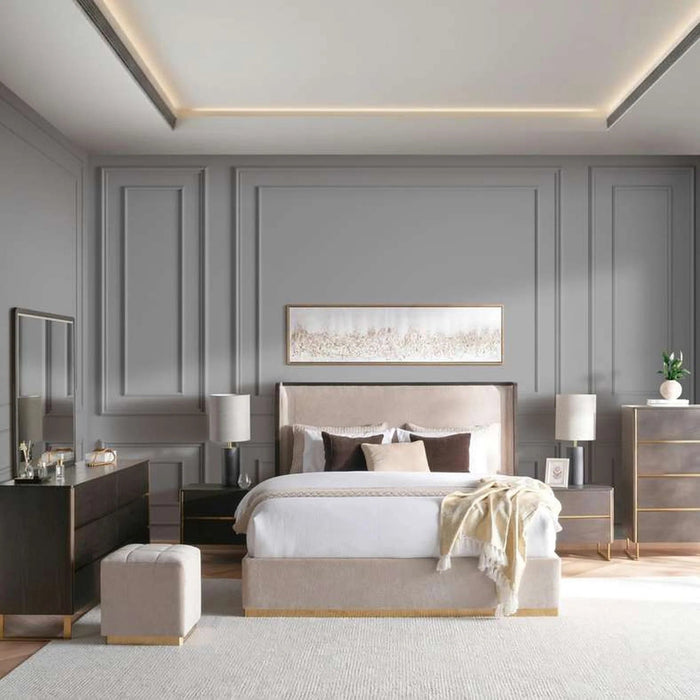 Baclone King Bed 180X200 Cm Upholstered - Beige & Brown Pan Home