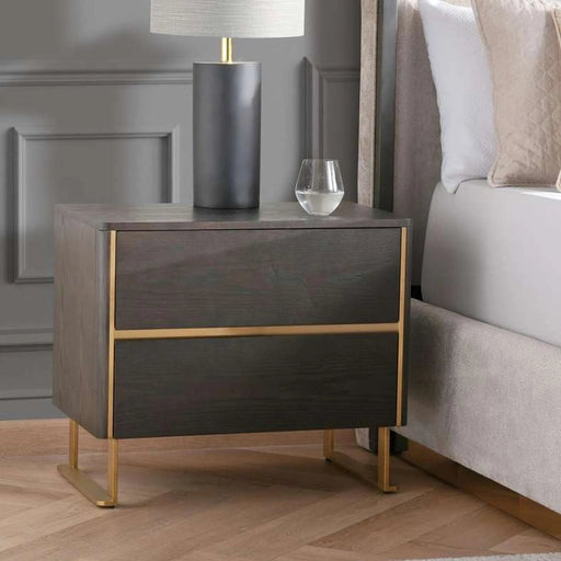 Baclone Night Stand With 2 Drawer - Brown & Gold Pan Home