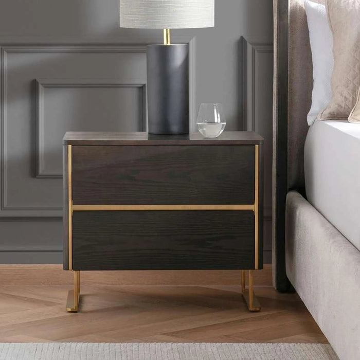 Baclone Night Stand With 2 Drawer - Brown & Gold Pan Home