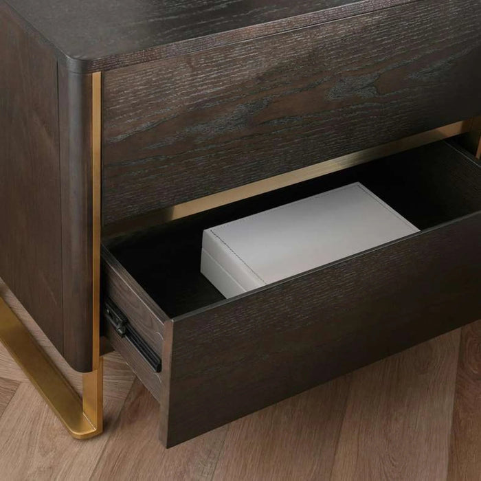 Baclone Night Stand With 2 Drawer - Brown & Gold Pan Home