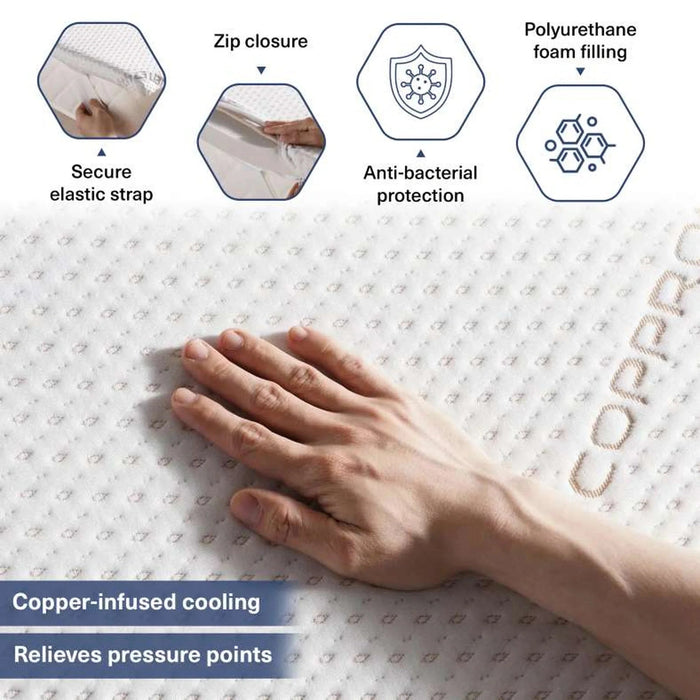 Balance Copper Infused Memory Foam Mattress Topper 120X200X4Cm-White Pan Home