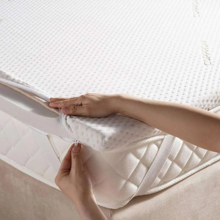 Balance Copper Infused Memory Foam Mattress Topper 90X200X4Cm-White Pan Home