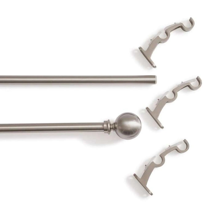 Ball 19/16Mm-19/16Mm Double Curtain Rod Extendable 132X365Cm-Satin Silver