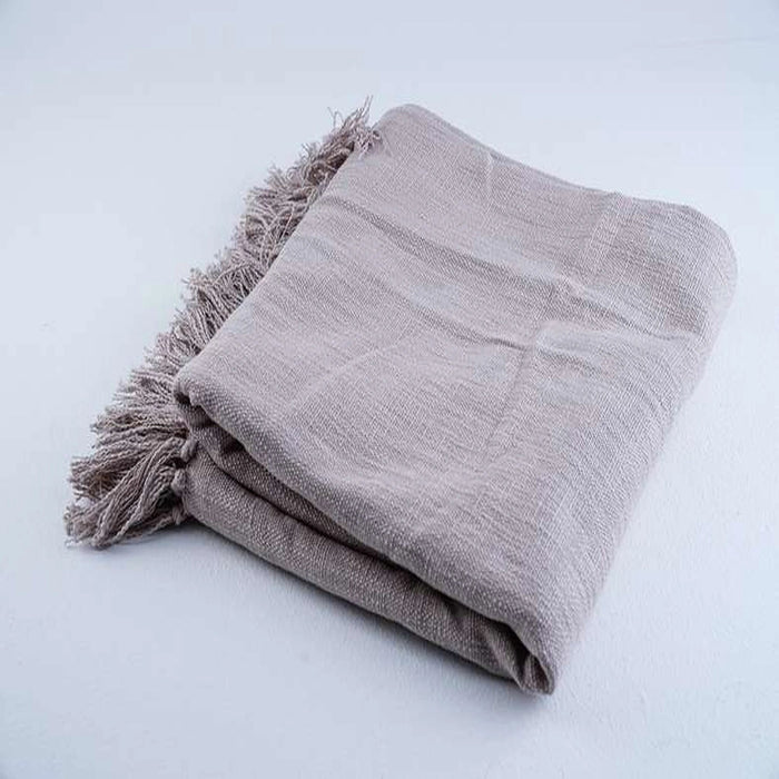 Barcela Solid Throw With Fringes - Ivory Pan Home