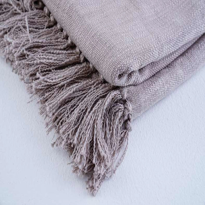 Barcela Solid Throw With Fringes - Ivory Pan Home