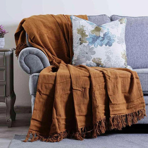 Barcela Solid Throw With Fringes 150X200Cm-Ochre Pan Home