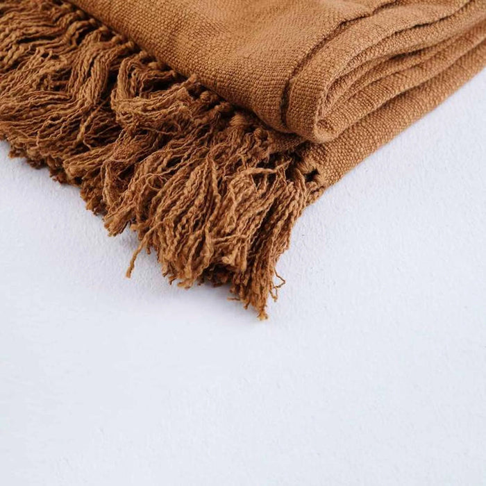 Barcela Solid Throw With Fringes 150X200Cm-Ochre Pan Home