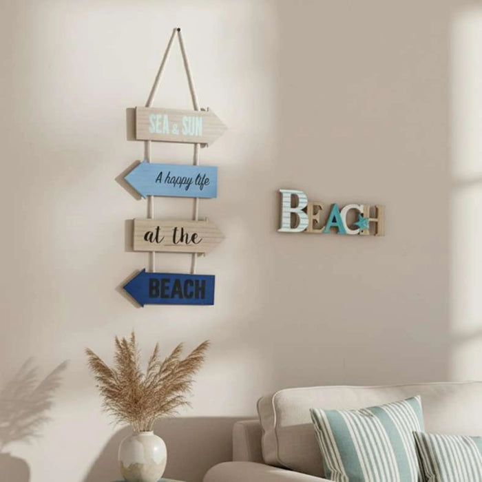 Beach Wooden Decor Accent 29.5X2.4X10.5Cm - Blue