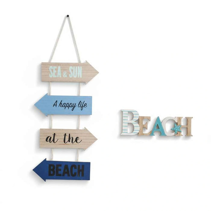 Beach Wooden Decor Accent 29.5X2.4X10.5Cm - Blue