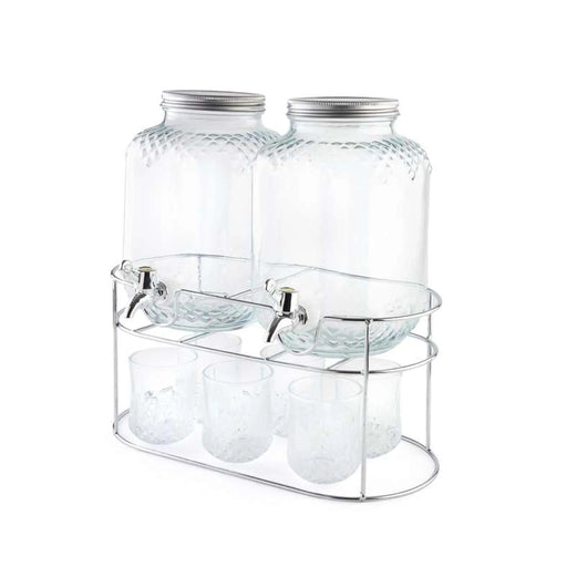 Beck 8-Piece Drink Dispenser Set With Metal Stand 4L - Clear Pan Home