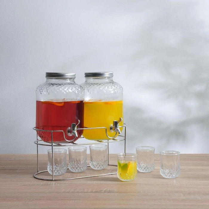Beck 8-Piece Drink Dispenser Set With Metal Stand 4L - Clear Pan Home